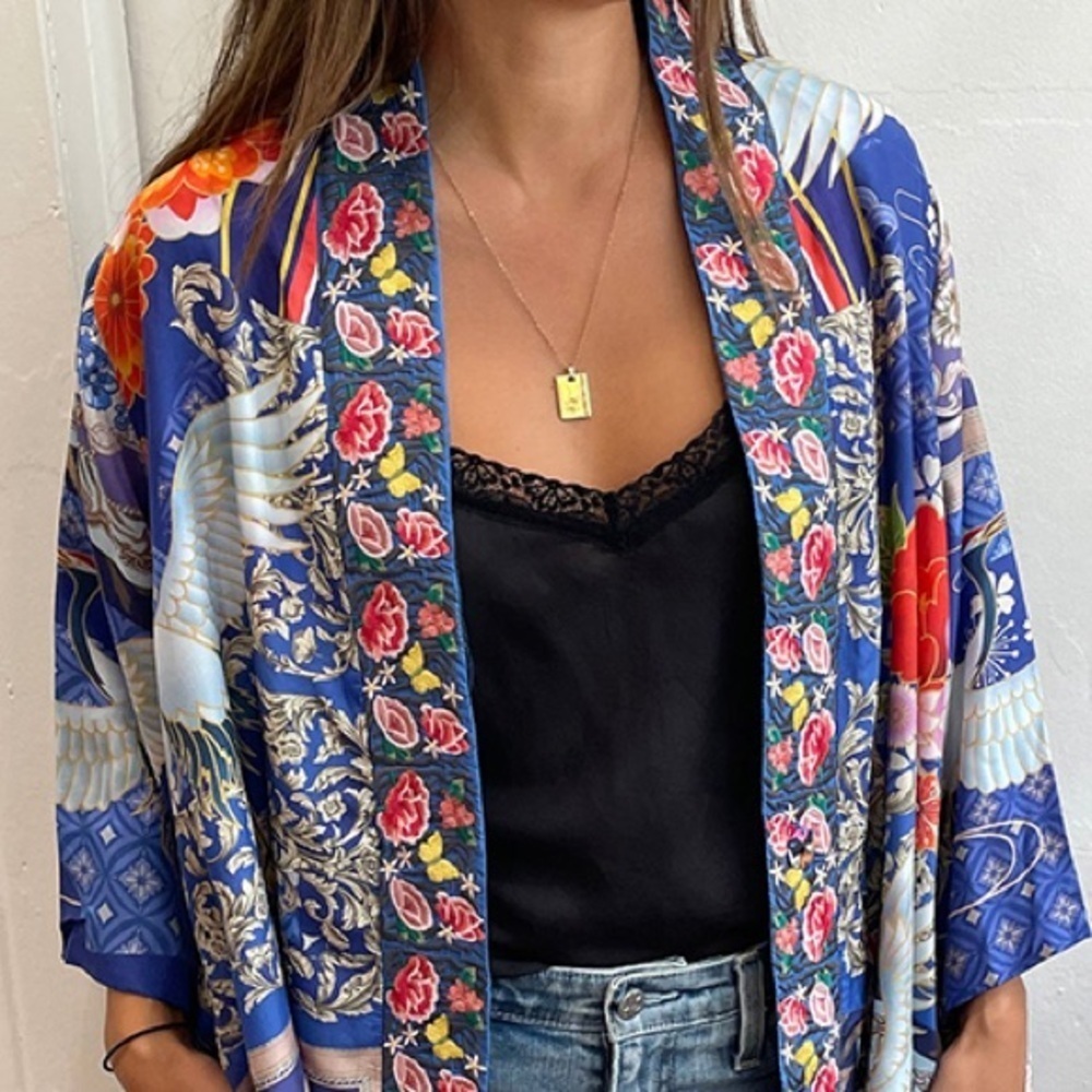 Johnny Was Navy Floral Cape Reversible two ways to wear! - Picture 7 of 14